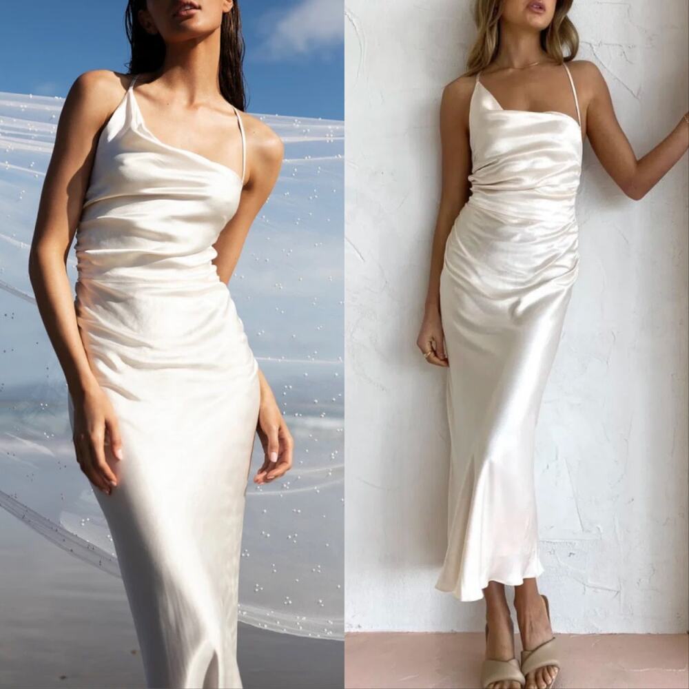 Shona Joy La Lune Asymmetrical Bias Cowl Midi Dress